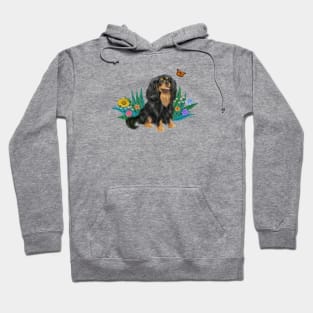 A Butterfly with a Black and Tan Cavalier King Charles Spaniel Hoodie